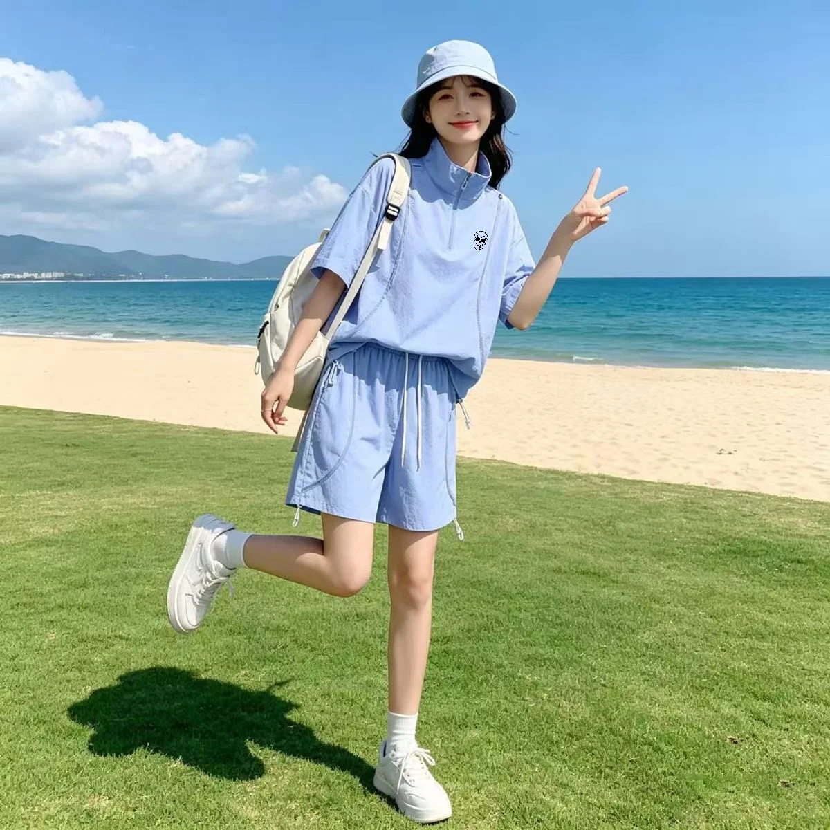Golf Equipment Cheap - 夏用男女兼用日焼け止めゴルフウェア カップル向けトップス＆ショーツセット アイスシルク クールカジュアル ルーズ スタンドカラー