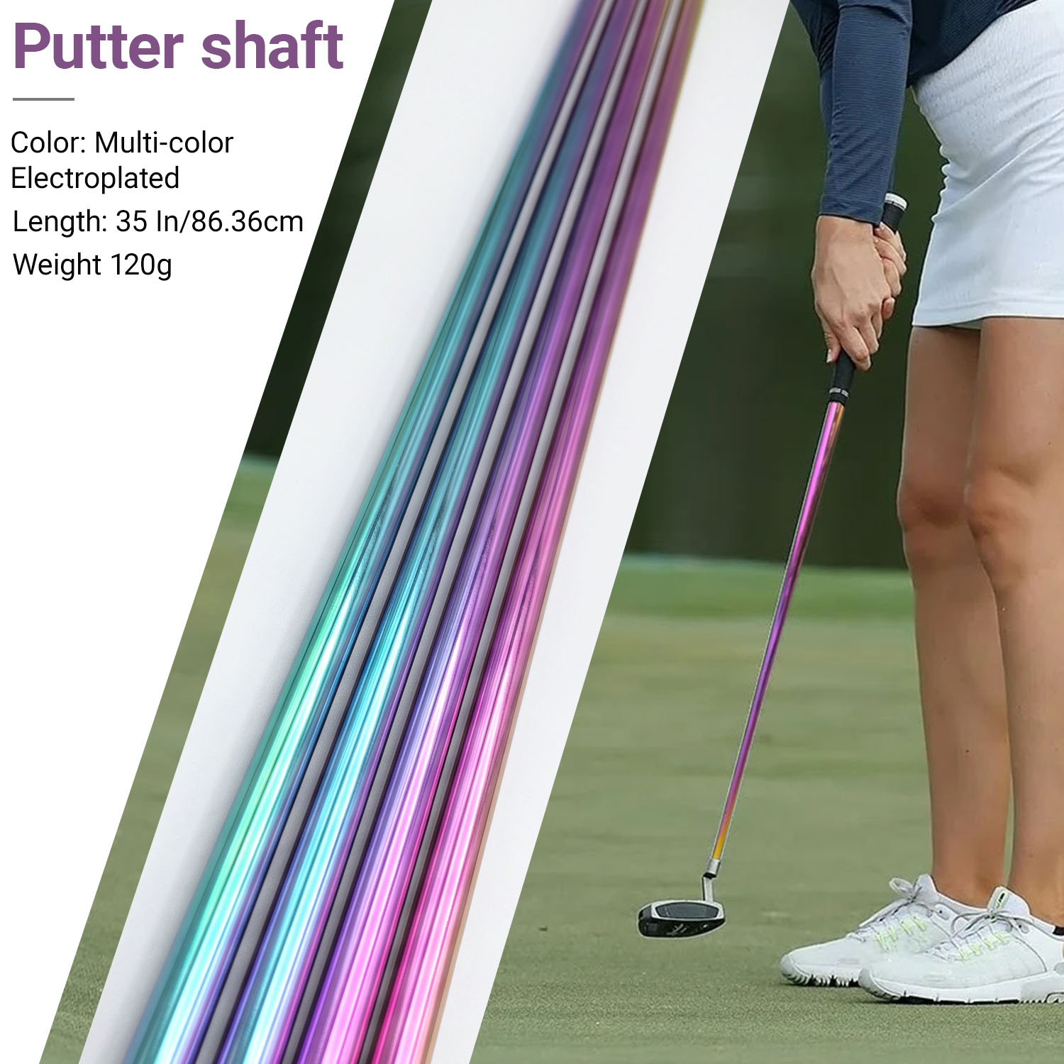 Golf Equipment Women - 1 PC ゴルフシャフト、マルチカラー電気メッキスチールシャフト、35 インチ/86.36cm パターシャフト、男性と女性向けのプレミアムゴルフ用品