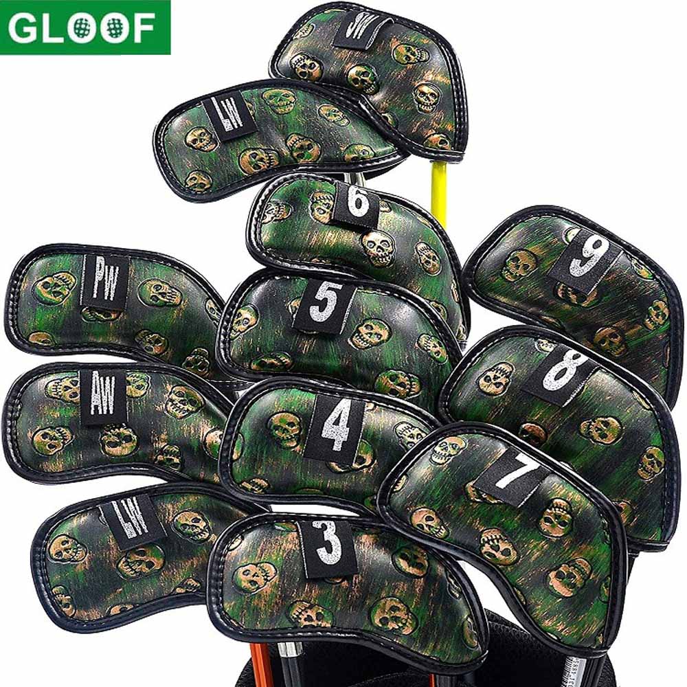 Golf Equipment Kit - 12個入り スカル柄 ゴルフアイアンヘッドカバーセット、3-9 PW AW SW