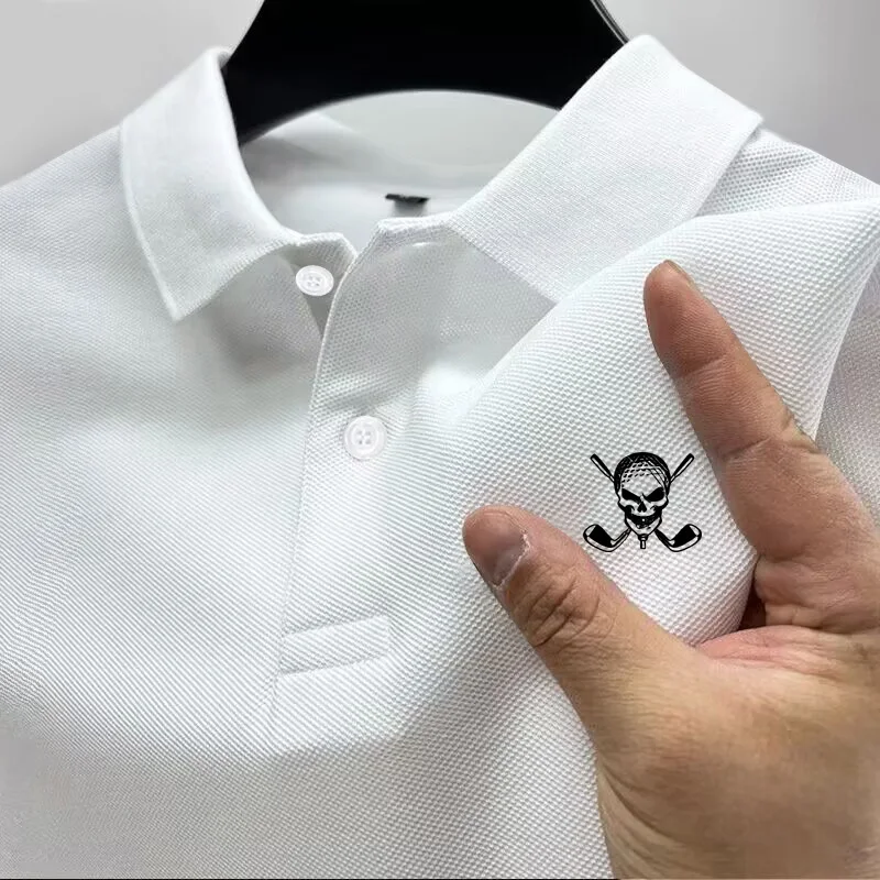 Golf Equipment Logo - メンズスカルポロシャツ,ゴルフロゴ,パーソナライズされたファッション,スリムフィット,速乾性,アウトドアスポーツ,レジャーウェア,新しい2024