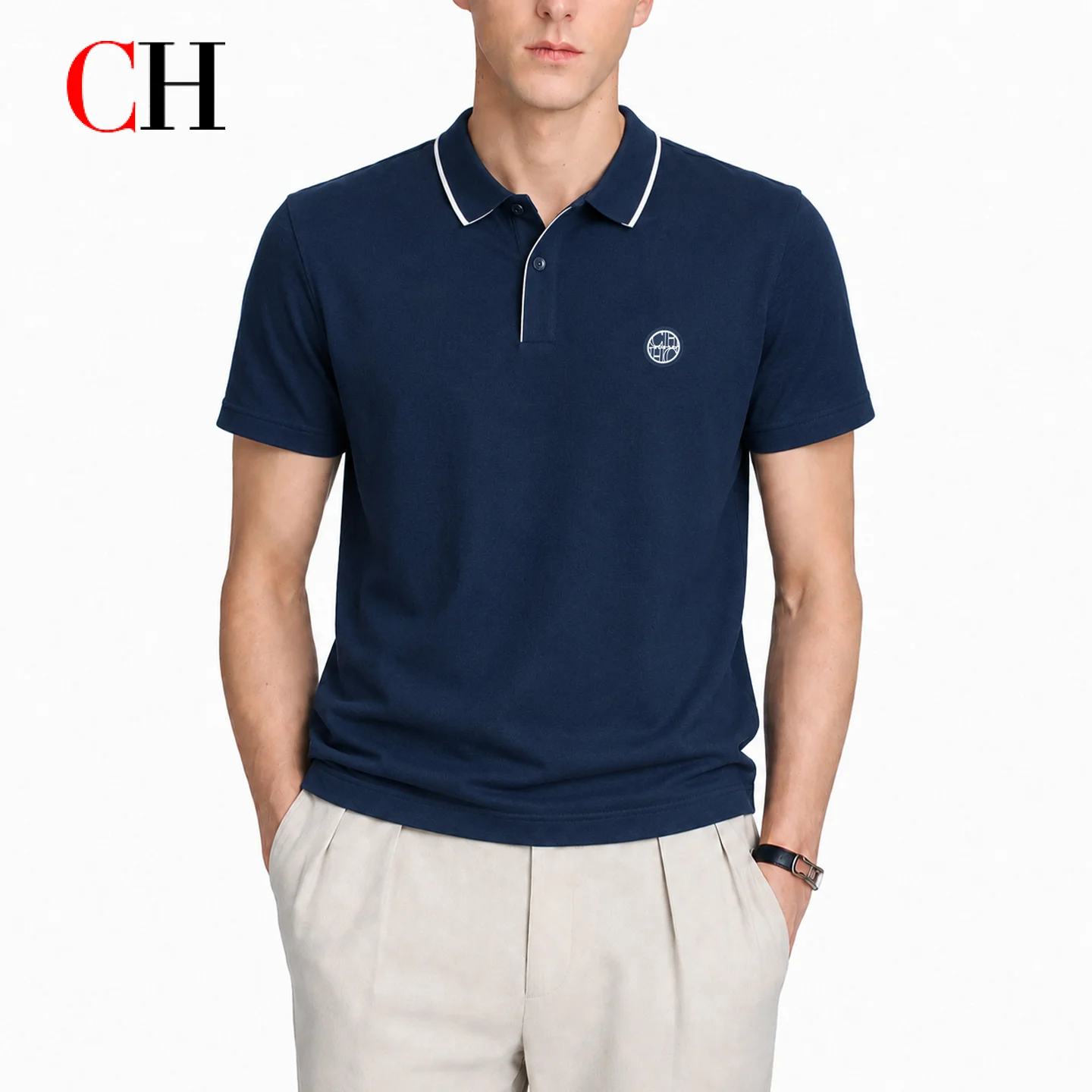 CHメンズシングルホワイトチップドカラーショートスリーブポロ - Golf Equipment Logo のレビューと価格