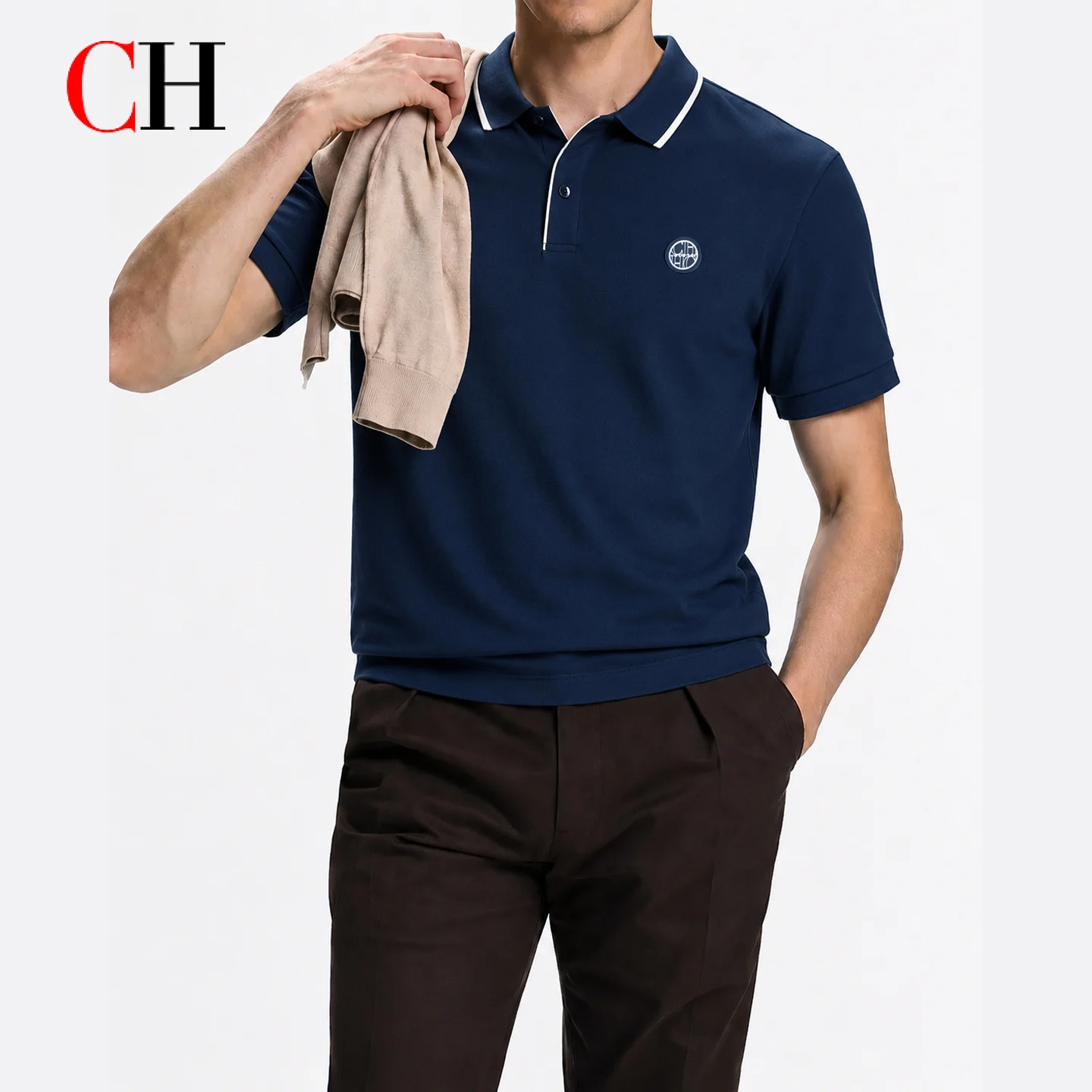 CHメンズシングルホワイトチップドカラーショートスリーブポロ - Golf Equipment Logo のレビューと価格