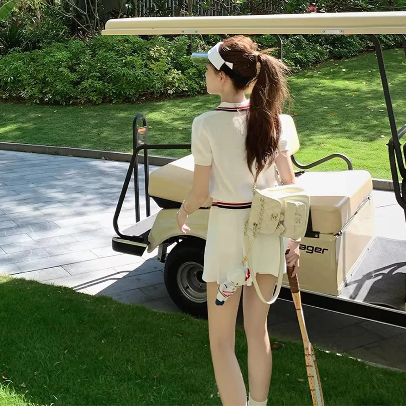夏の女性用テニスシリーズワッフルニットウェアゴルフポロスカー - Golf Equipment Women のレビューと価格