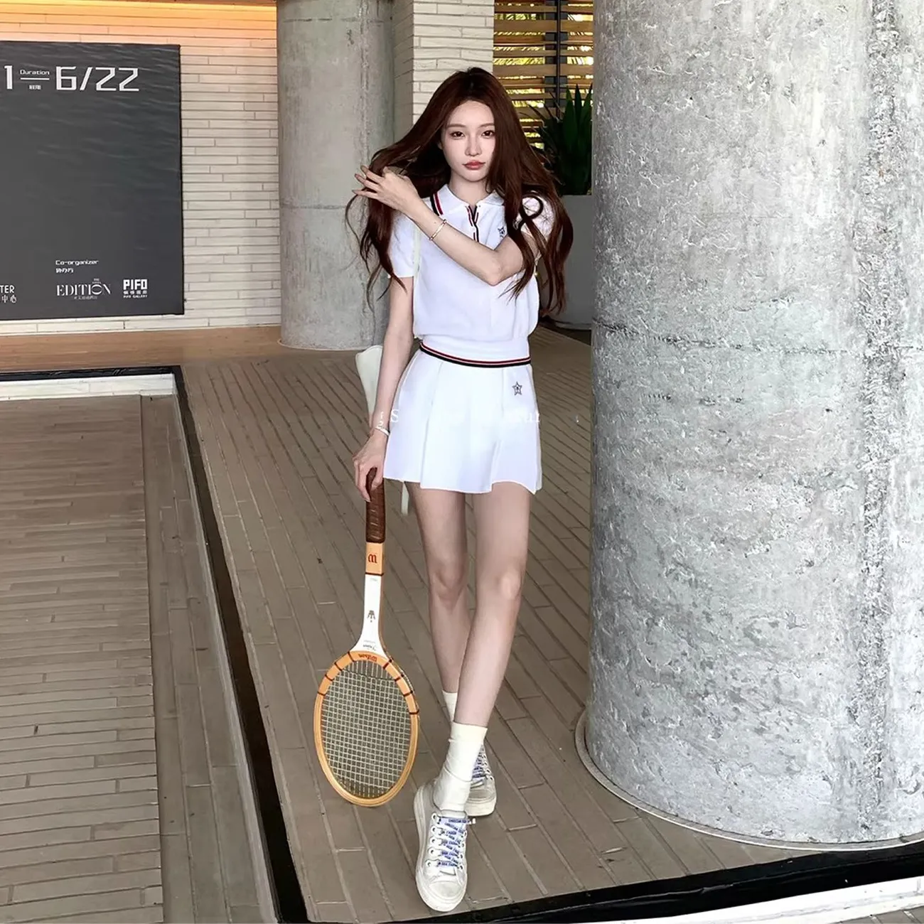 夏の女性用テニスシリーズワッフルニットウェアゴルフポロスカー - Golf Equipment Women のレビューと価格