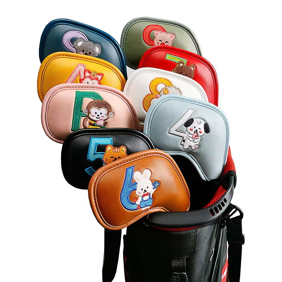 9個入りのかわいい漫画風動物ゴルフアイアンヘッドカバー、PU - Golf Equipment Cabinet のレビューと価格