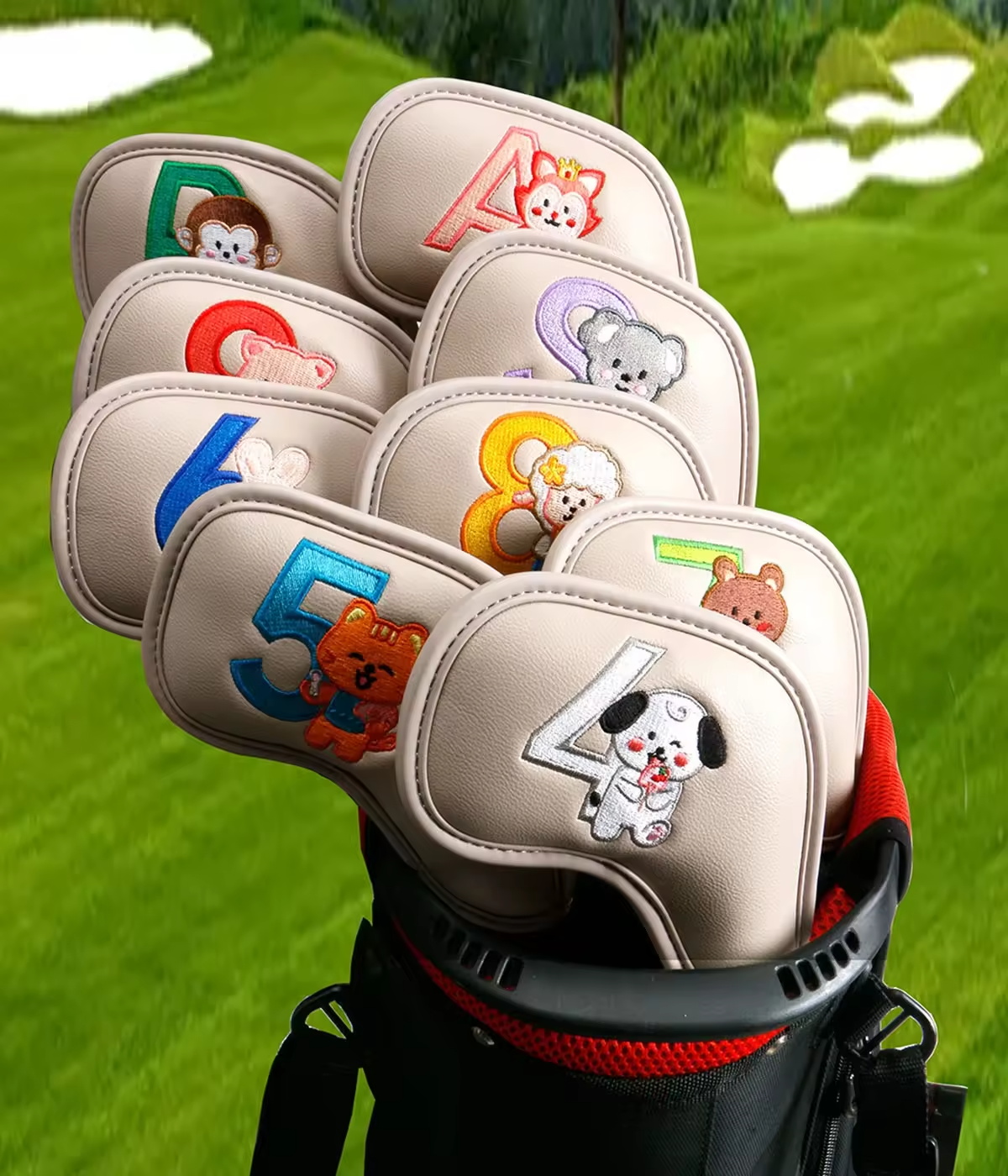9個入りのかわいい漫画風動物ゴルフアイアンヘッドカバー、PU - Golf Equipment Cabinet のレビューと価格
